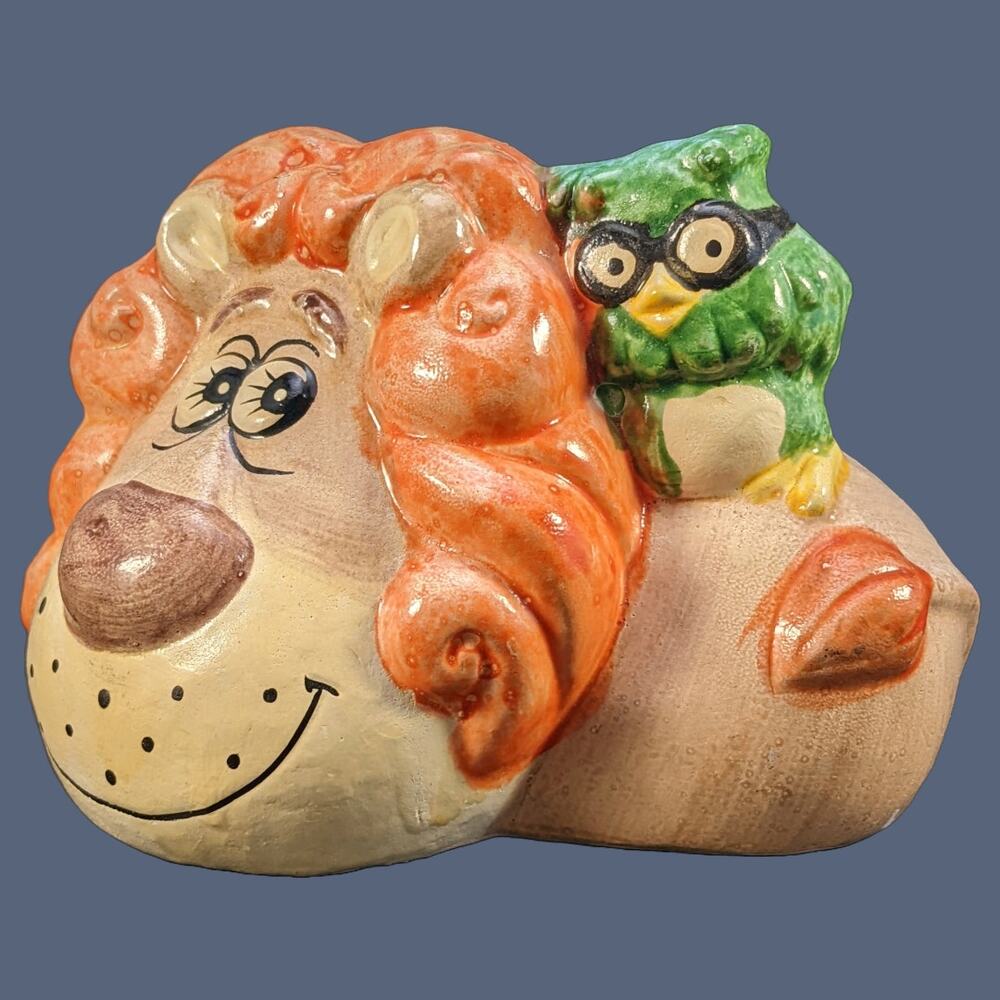 Vintage 1980s Enesco Lion and Owl Coin Bank